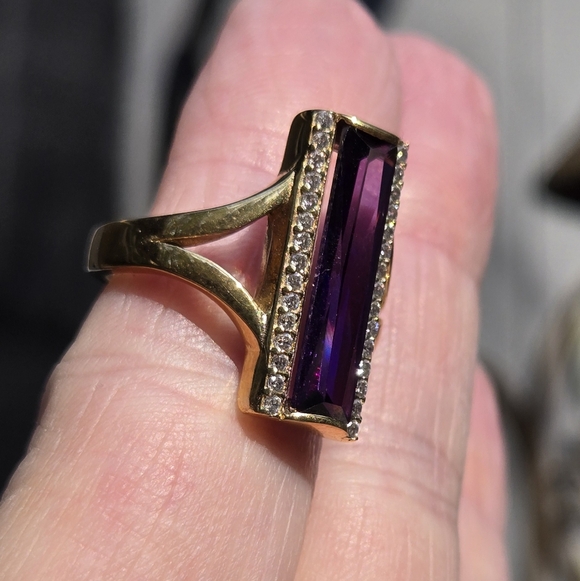 Amethyst Baguette 8k & Topaz Sterling & Gold ring Sz8 - Picture 4 of 11